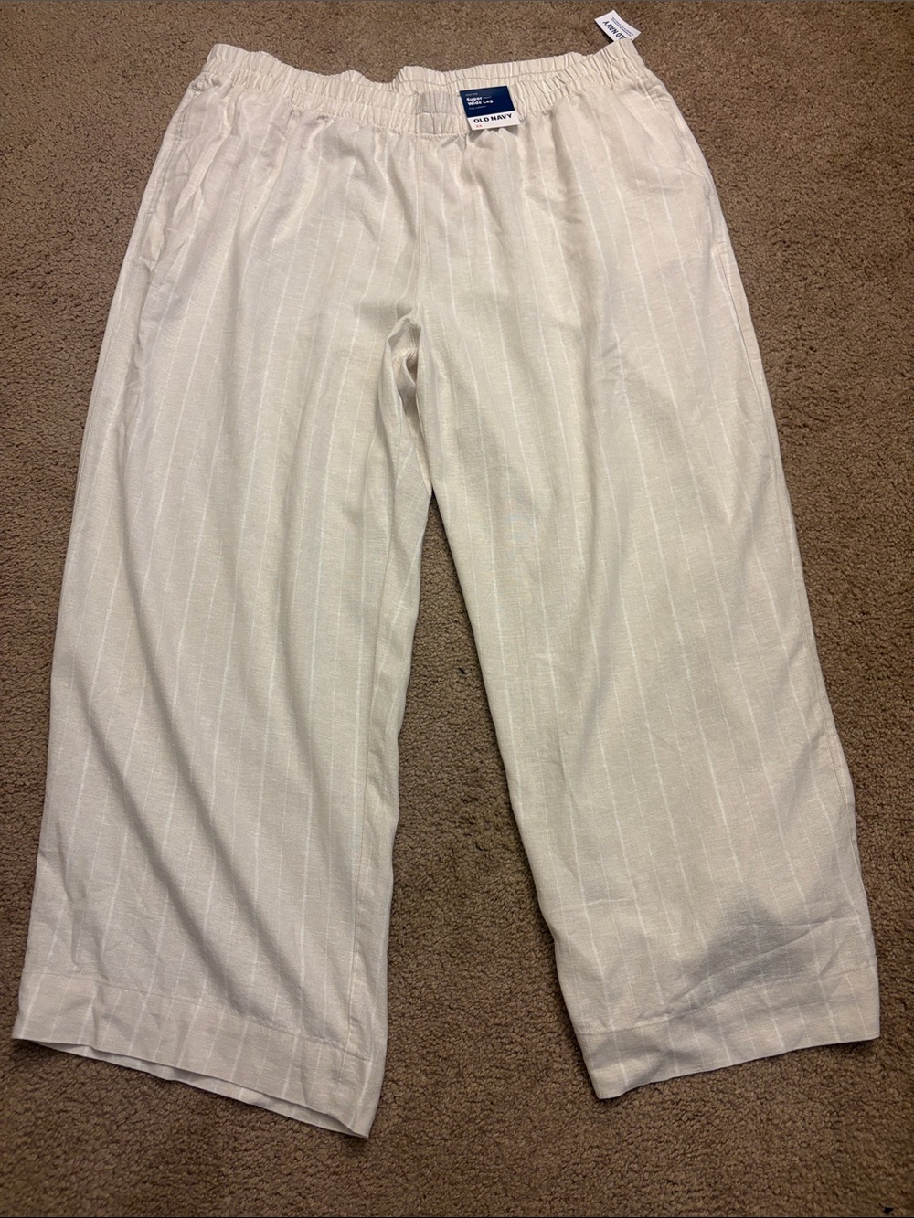 Old Navy White Pinstriped Wide-Leg Cropped Pants